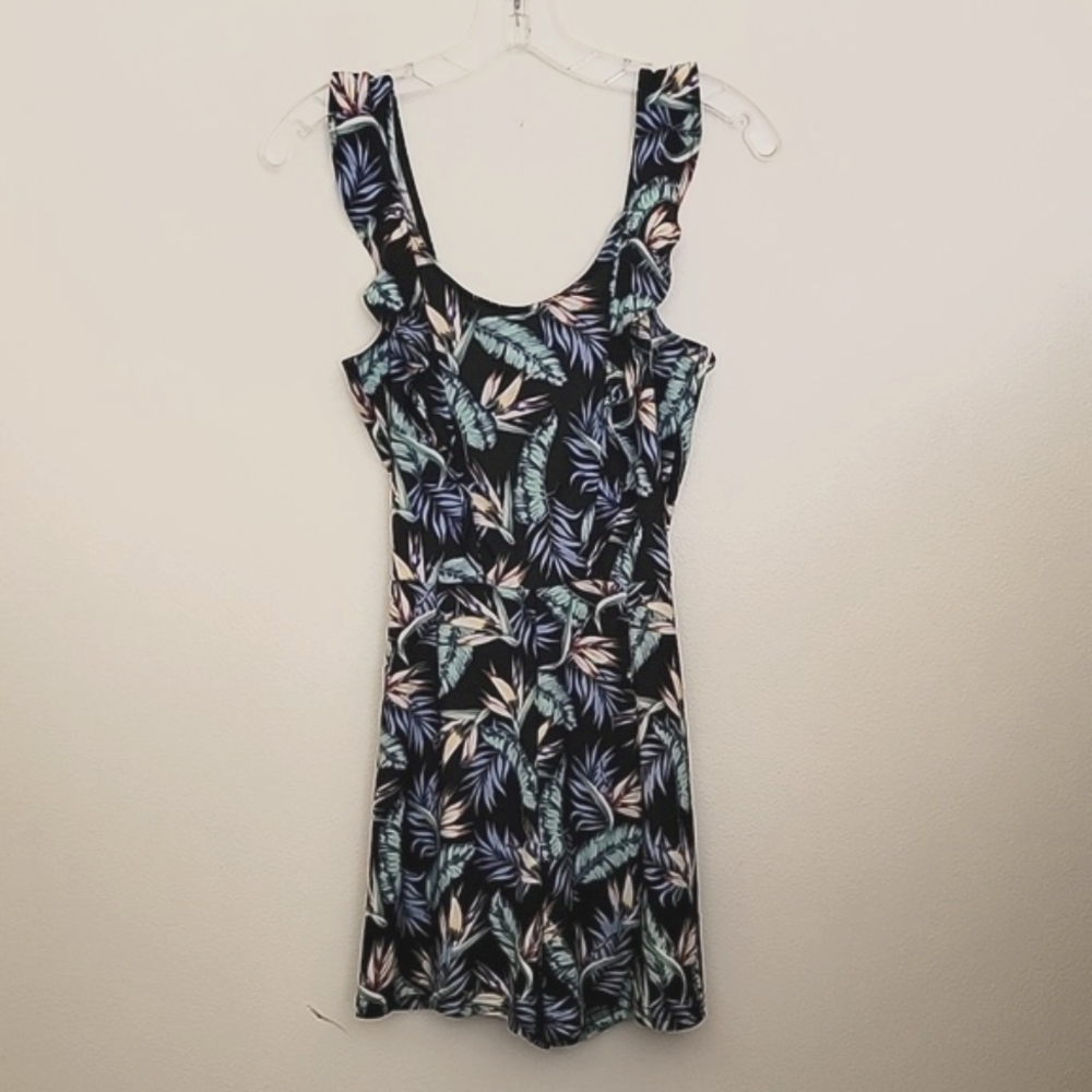 Divided Multicolored Floral Hawaiian Print One Piece Coulotte Shorts 4